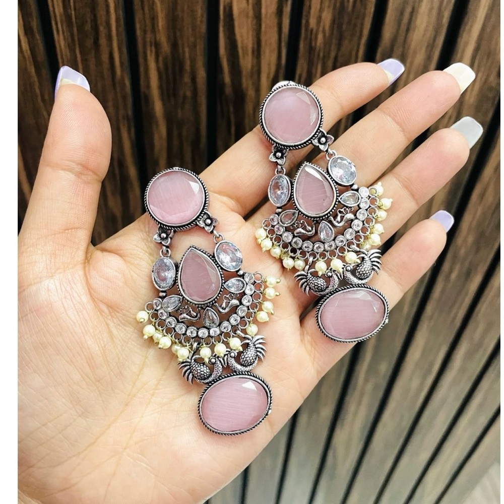 Elegant Pink and Silver Chandelier Earrings